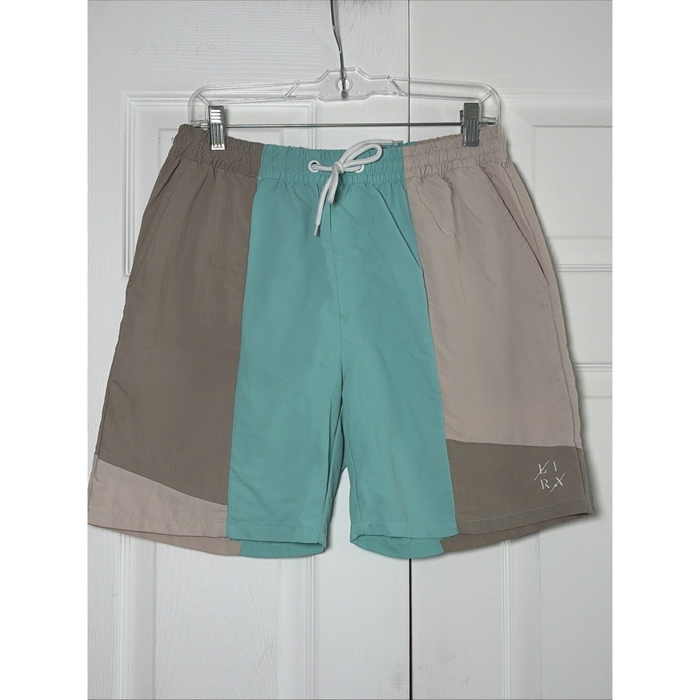 LIRA Colorblock Swim Trunks Mens Size M Teal Tan Brown Board‎ Shorts Nylon
